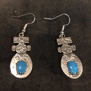 Silver and Turquoise Etched Earrings
